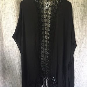 Sheer black + lace shawl/cover up